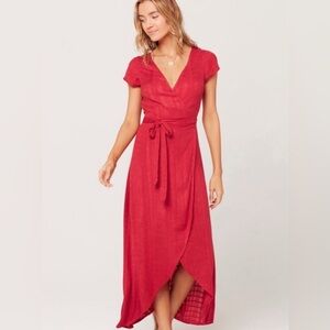 NWT L Space Goa Wrap Cover Up Dress Maxi V Neck Size Medium Red